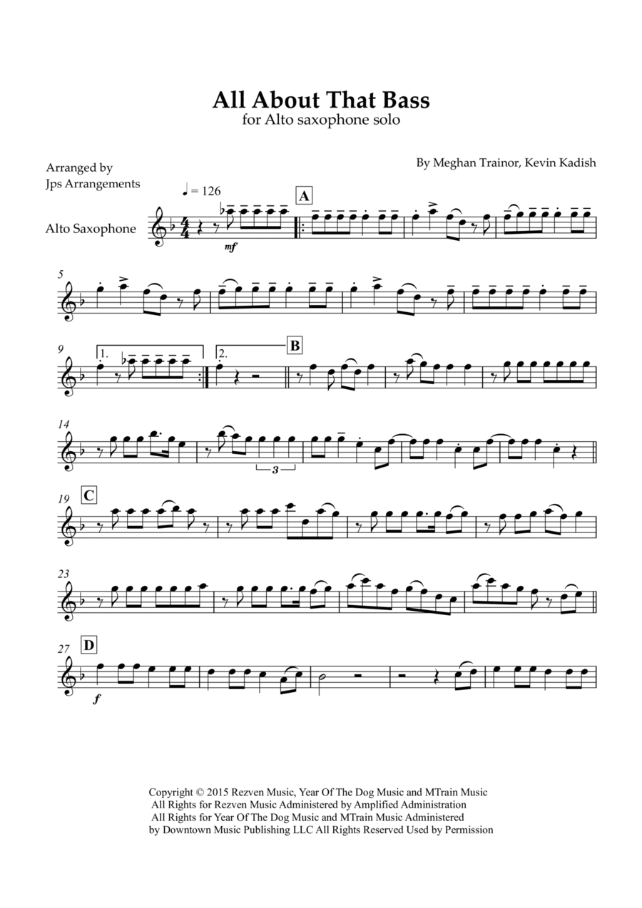 All About That Bass All About That Bass Alto Saxophone scores gallery preview page 1