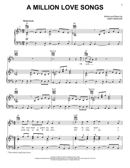 A Million Love Songs by Take That Piano, Vocal, Guitar - Digital Sheet Music