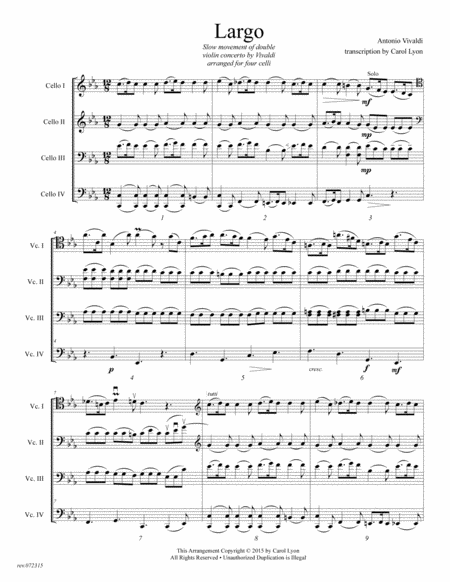 CELLO QUARTET SWIPES: VIVALDI Adagio Transcription for 4 cellos image number null