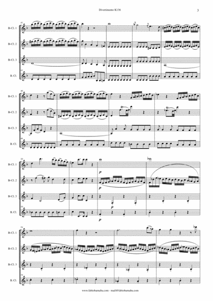 Divertimento in D major K136 for Clarinet Quartet or Clarinet Choir image number null