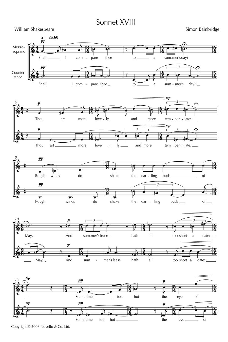Sonnet XVIII (for mezzo-soprano and counter-tenor) Piano, Vocal scores gallery preview page 1