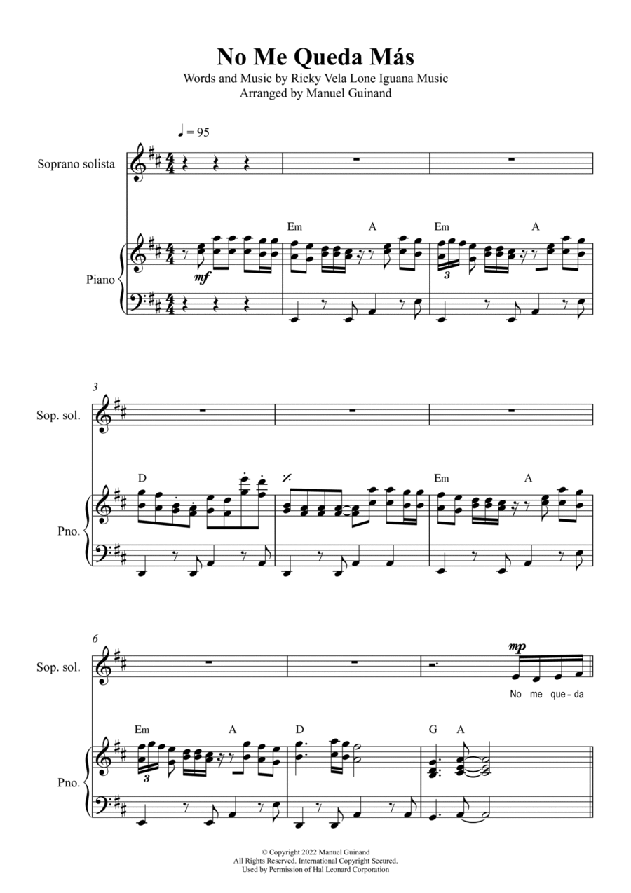 No Me Queda Mas Voice scores gallery preview page 1