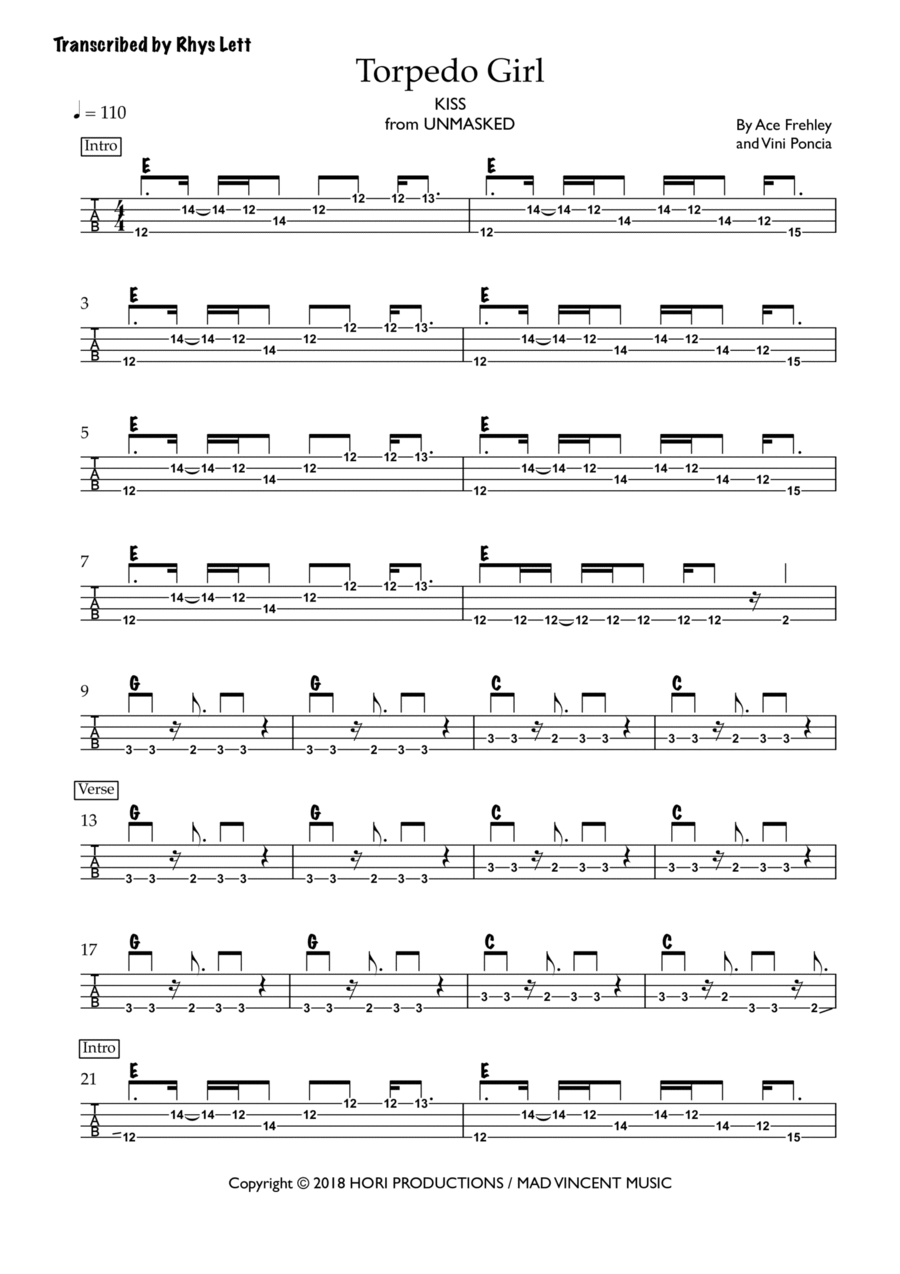 Torpedo Girl Guitar Tablature scores gallery preview page 1