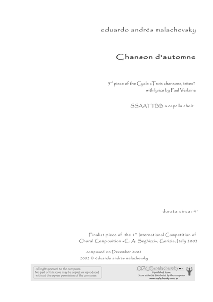 CHANSON D'AUTOMNE (TROIS CHANSONS, TRISTES?)
