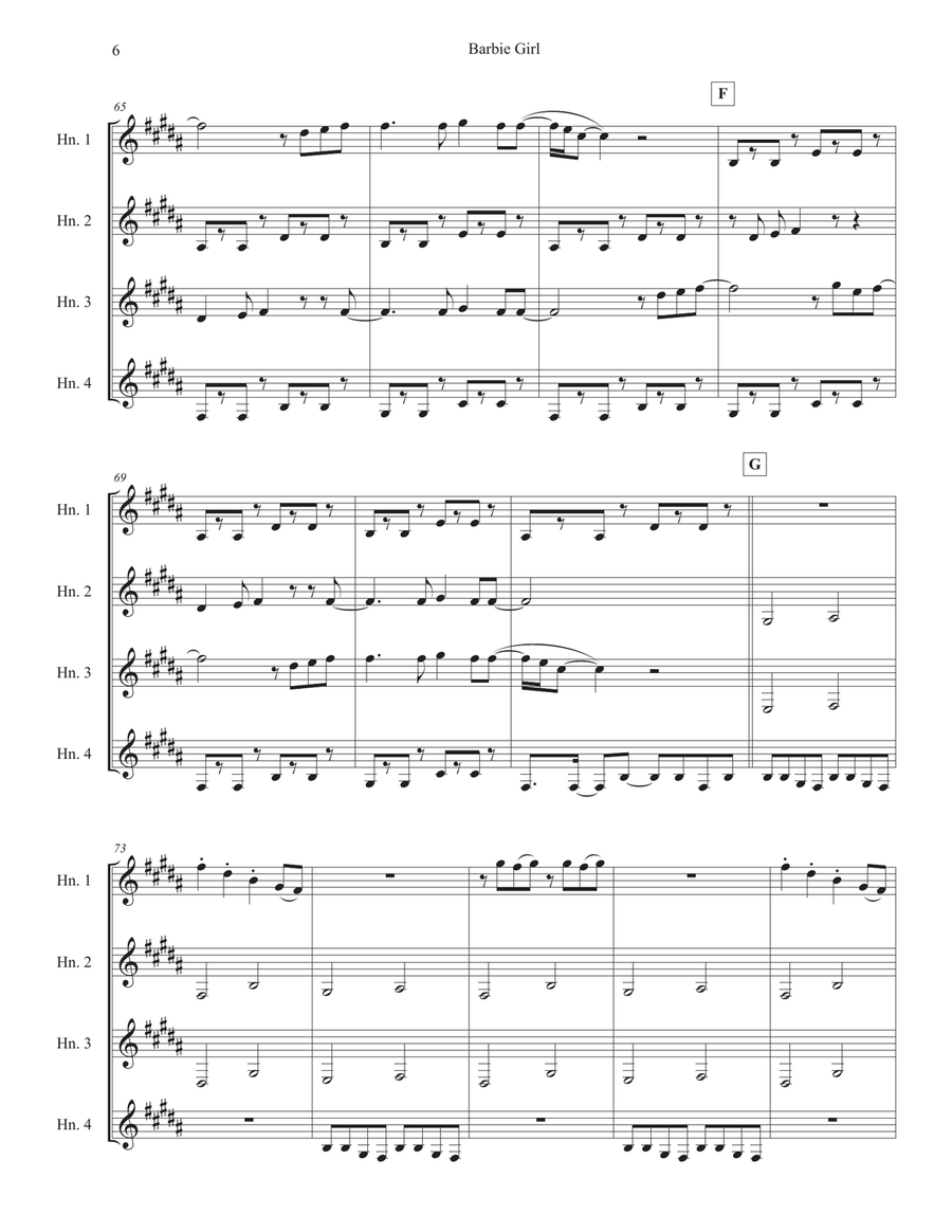 Barbie Girl Brass Quartet scores gallery preview page 6