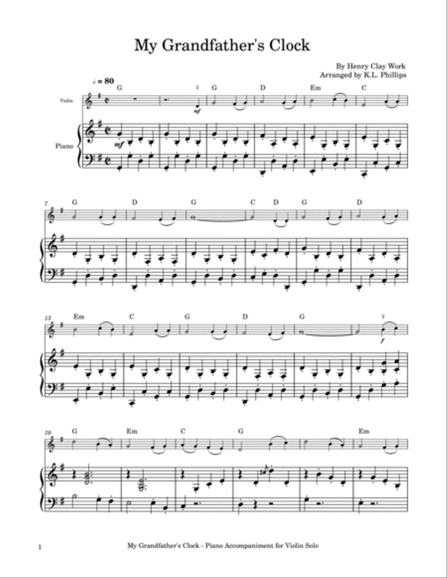 My Grandfather's Clock - Violin Solo with Piano Accompaniment Violin Solo scores gallery preview page 2