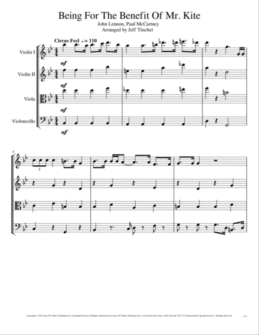 Being For The Benefit Of Mr. Kite String Quartet scores gallery preview page 2