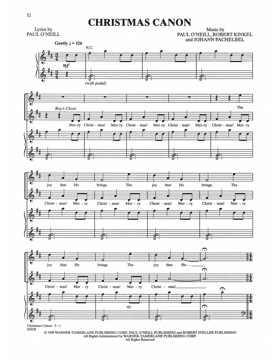 Christmas Canon Piano, Vocal, Guitar scores gallery preview page 1
