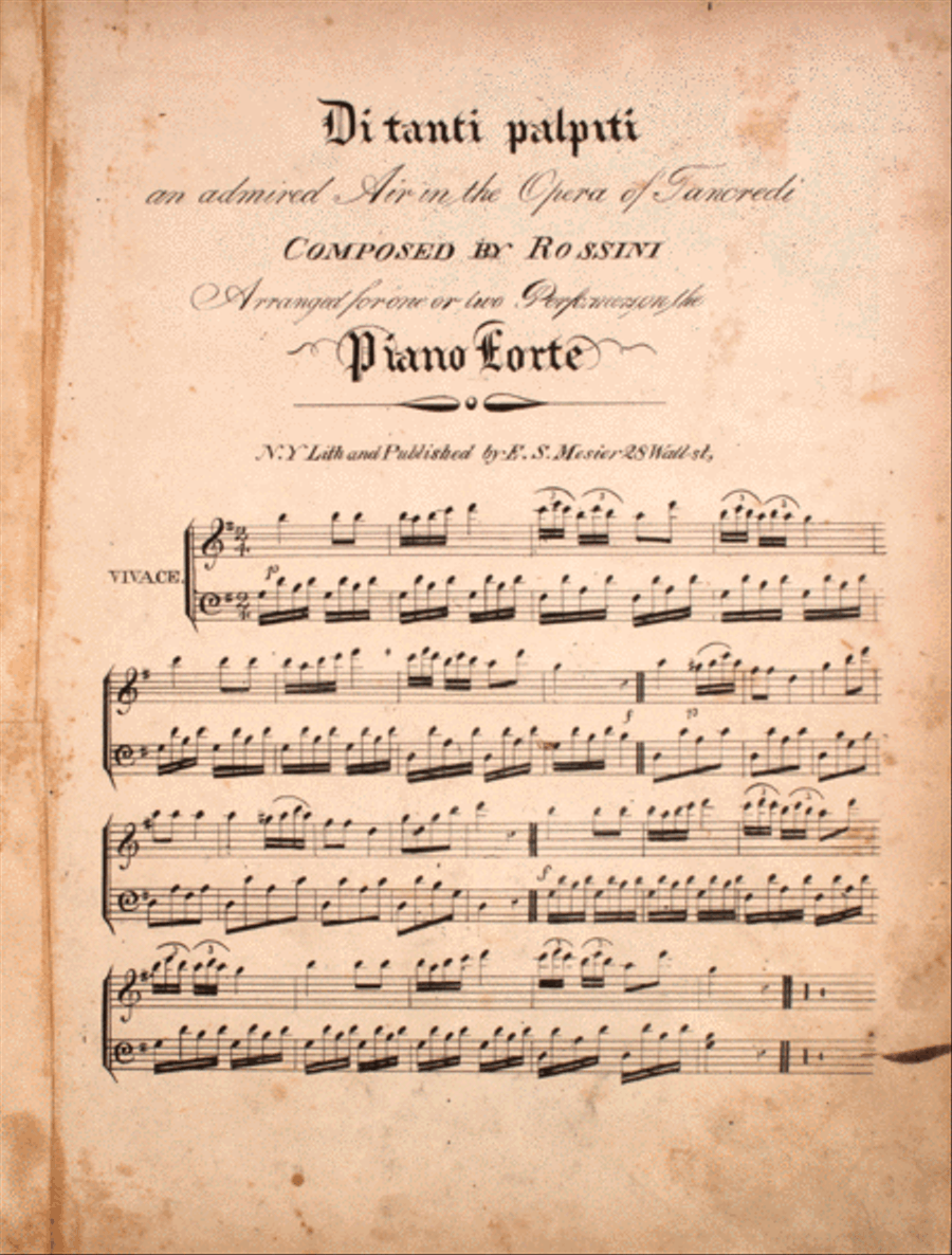 Di tanti palpiti, an admired Air in the Opera of Tancredi Piano Solo scores gallery preview page 1