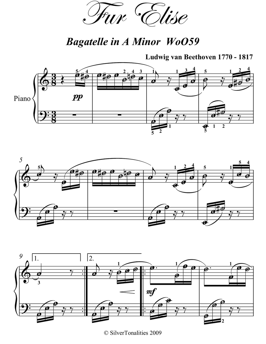 Fur Elise Intermediate Piano Sheet Music Easy Piano scores gallery preview page 2