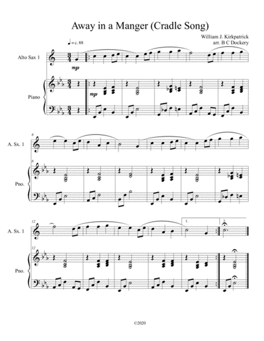 Away in a Manger (Cradle Song) for Alto Sax with piano accompaniment image number null