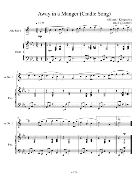 Away in a Manger (Cradle Song) for Alto Sax with piano accompaniment image number null