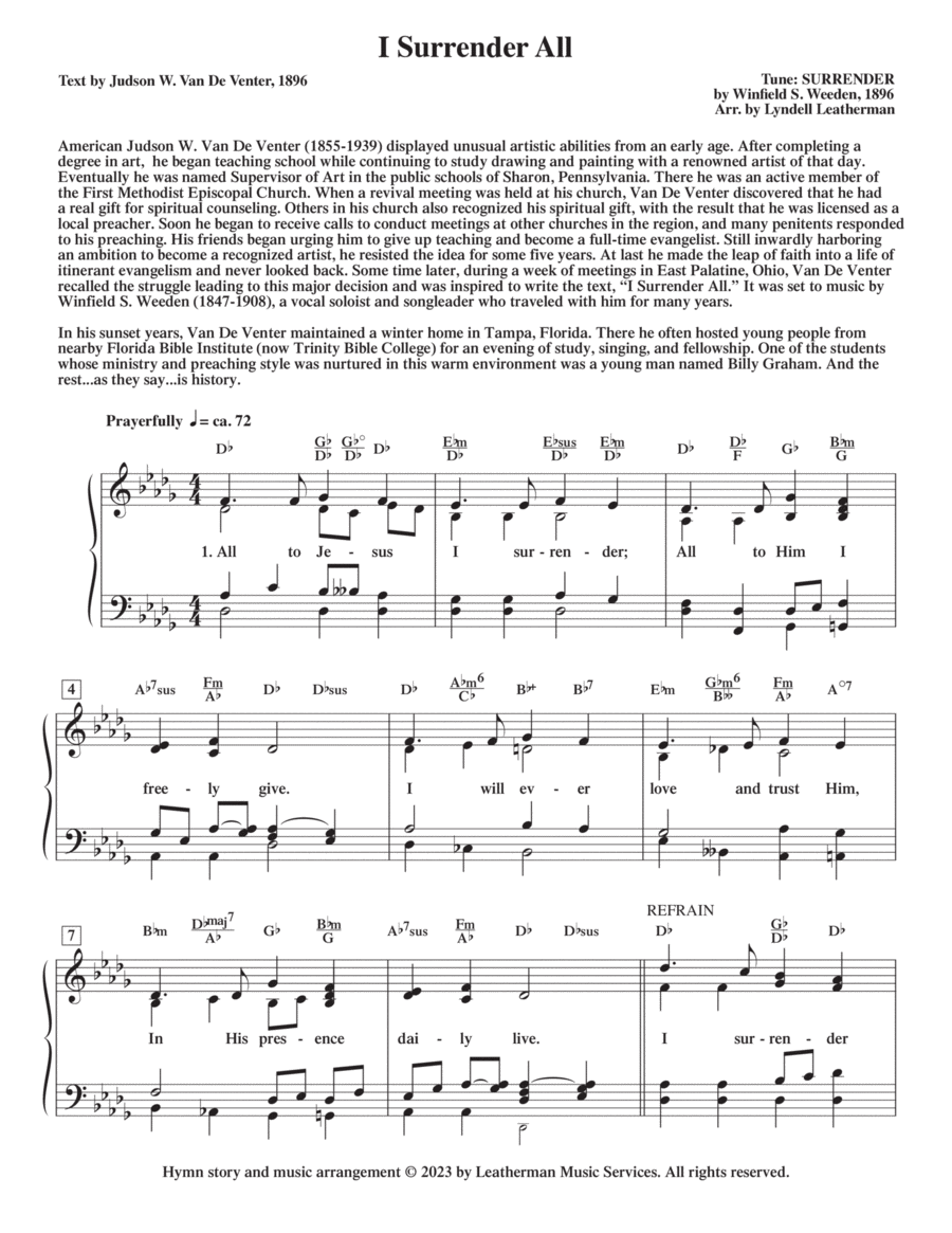 I Surrender All Piano, Vocal, Guitar scores gallery preview page 1