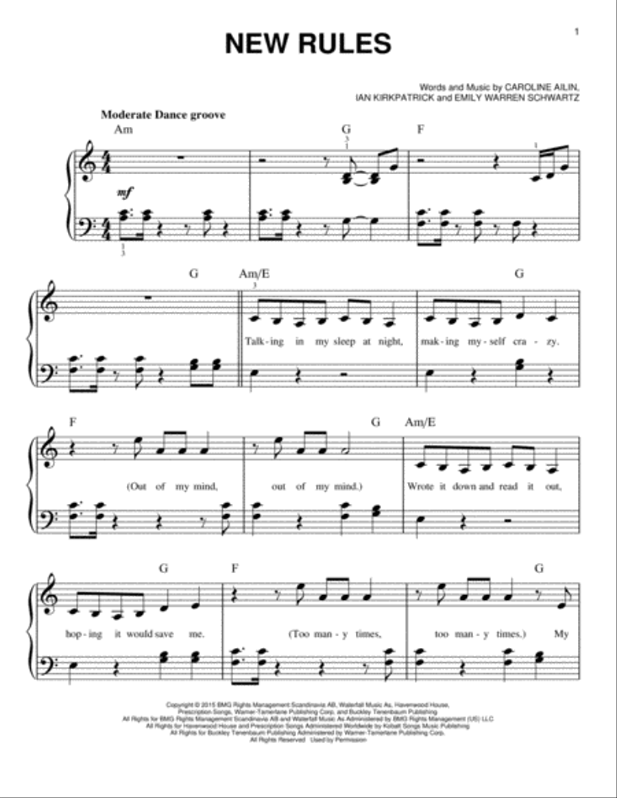 New Rules Easy Piano scores gallery preview page 1