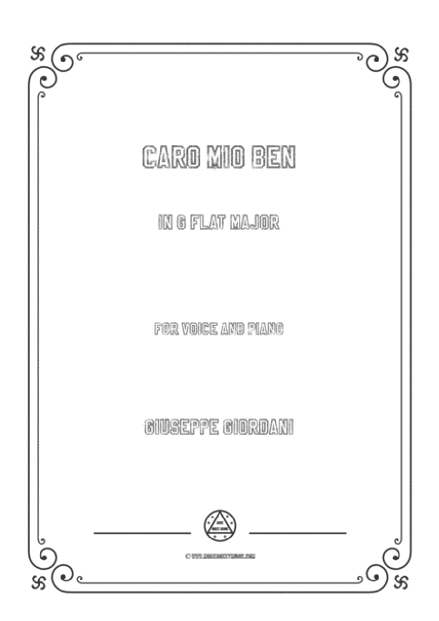 Giordani,Giuseppe-Caro mio ben in G flat Major,for Voice and Piano Voice Solo scores gallery preview page 1