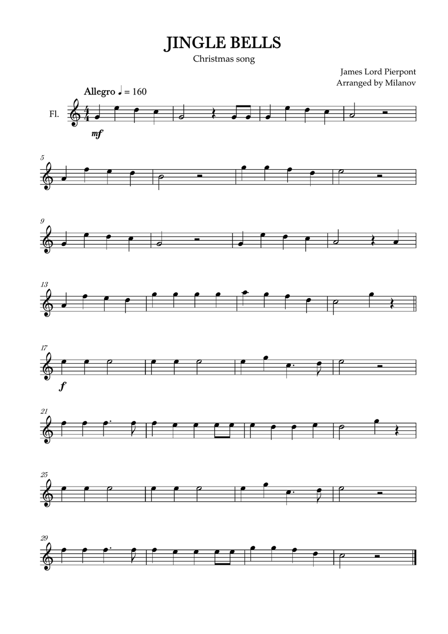 Book cover for Jingle Bells | Pierpont | Christmas song | flute | easy | C Major