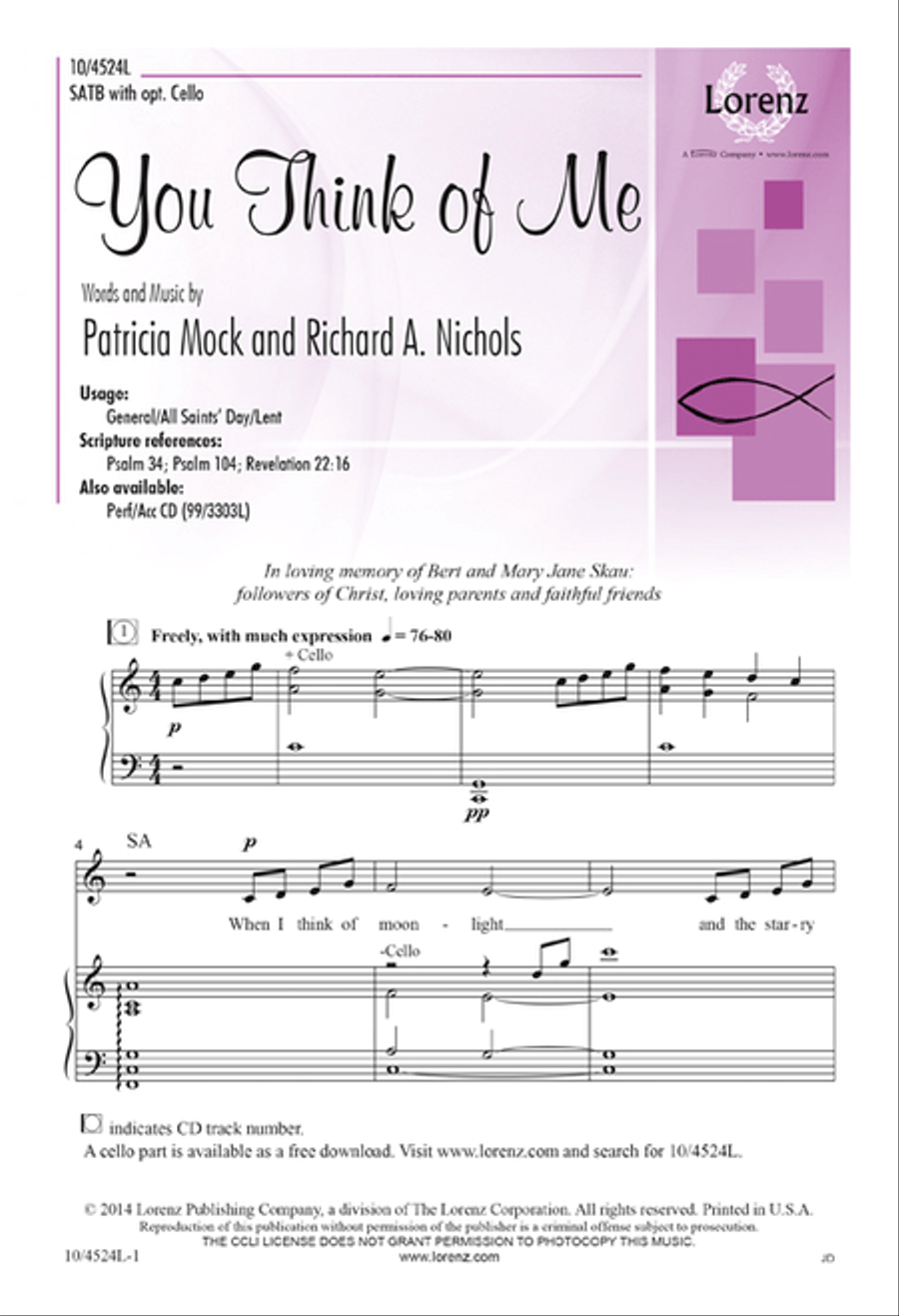 You Think of Me You Think of Me 4-Part scores gallery preview page 1