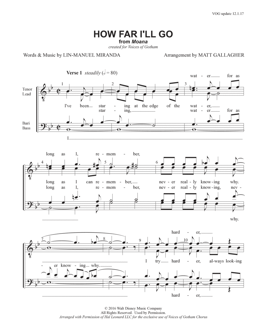 How Far I'll Go TTBB scores gallery preview page 1