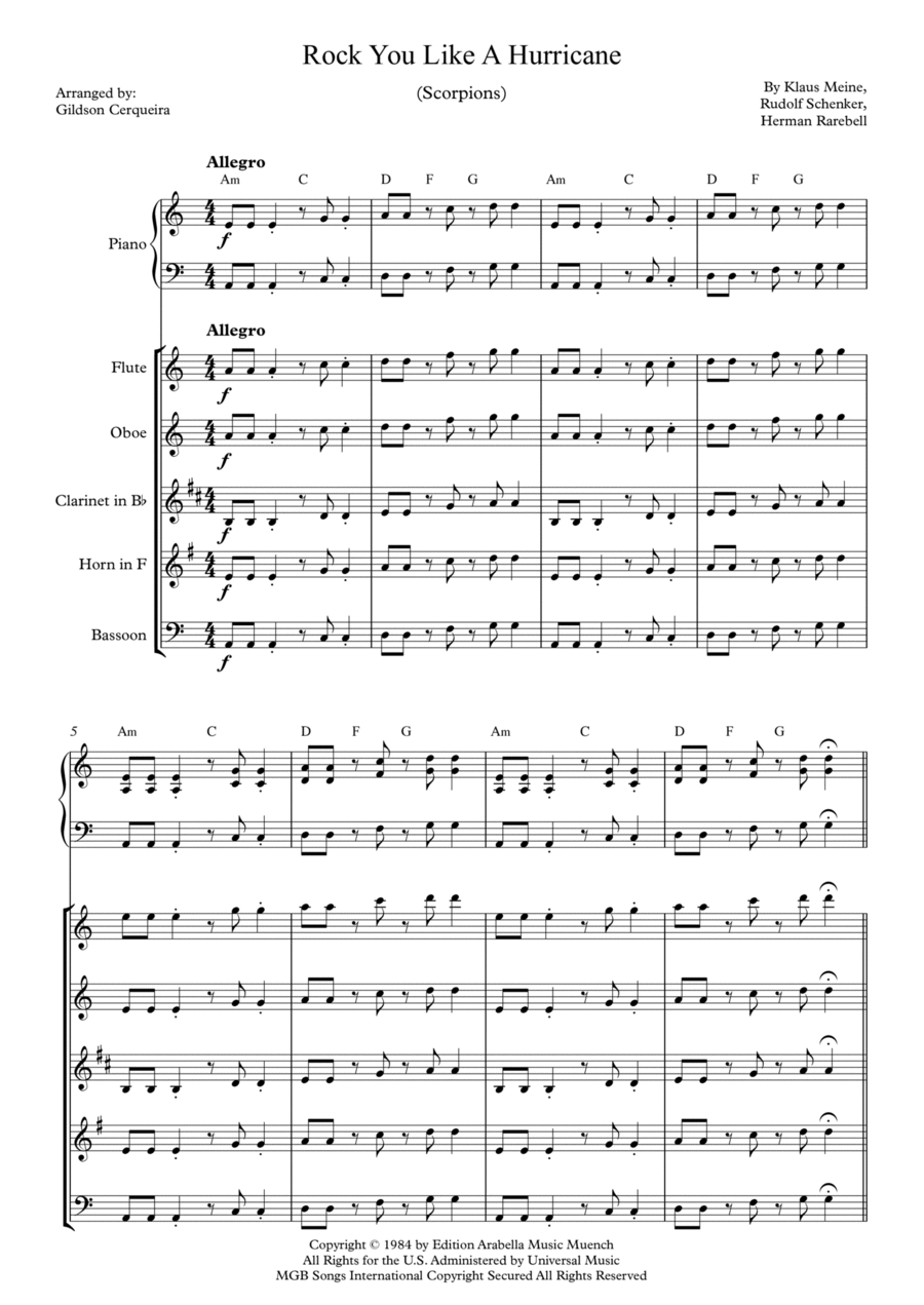 Rock You Like A Hurricane Woodwind Quintet scores gallery preview page 1