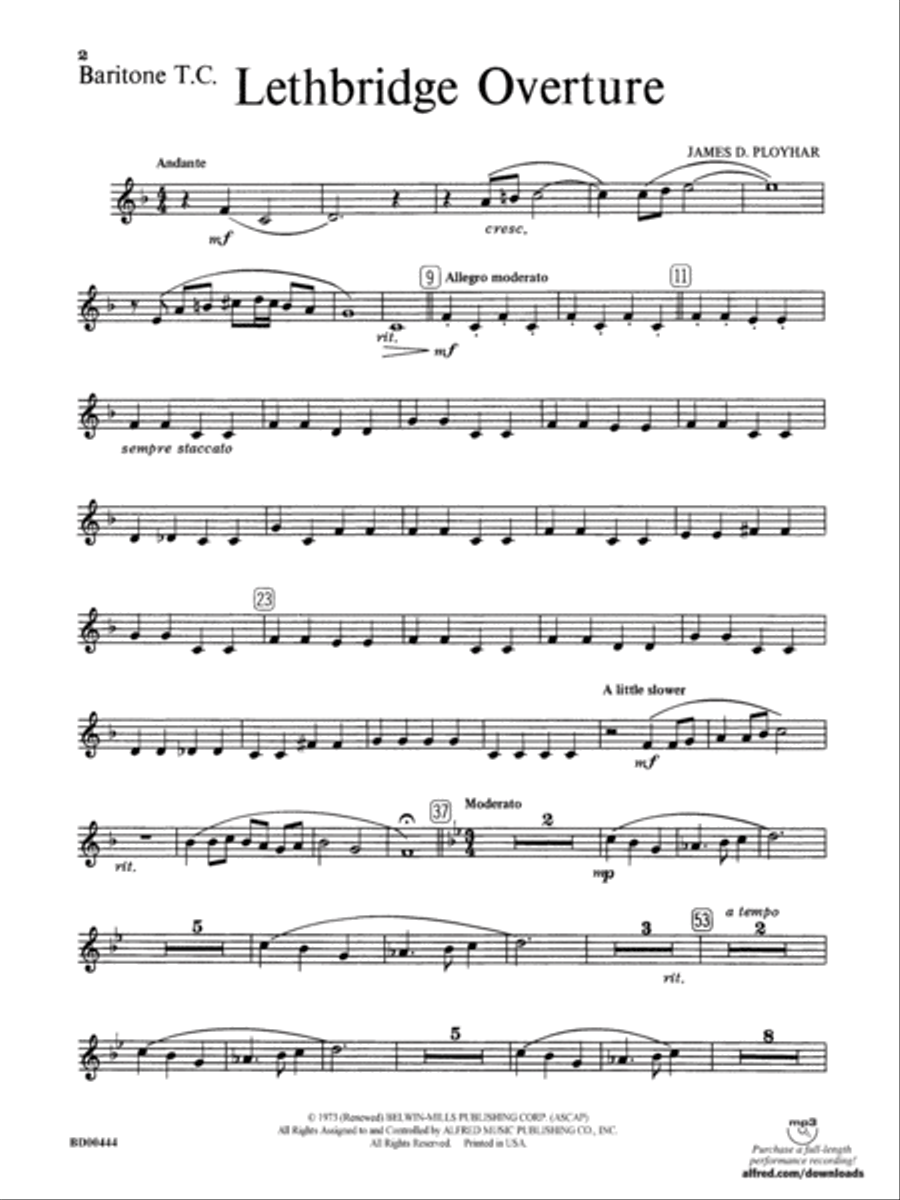 Lethbridge Overture: Baritone T.C. Concert Band scores gallery preview page 1