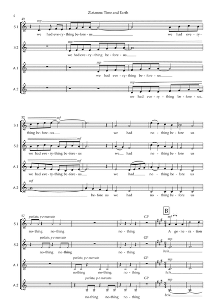 TIME AND EARTH, for SSAA choir/Women's ensemble image number null