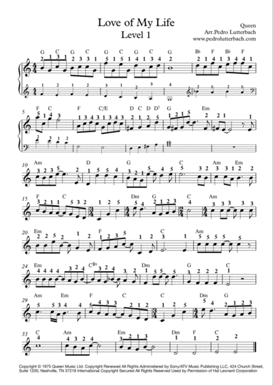 Love Of My Life Easy Piano scores gallery preview page 1