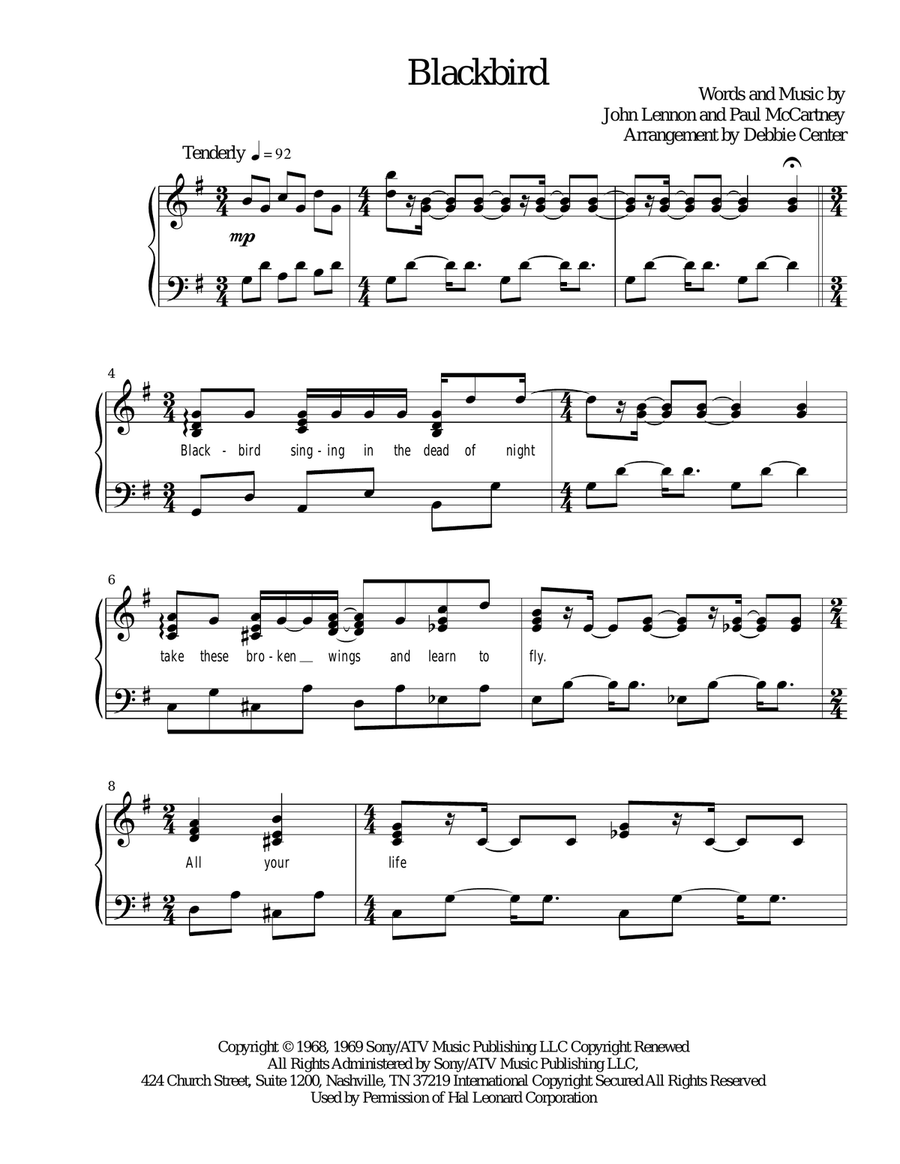 Blackbird Piano Solo scores gallery preview page 1
