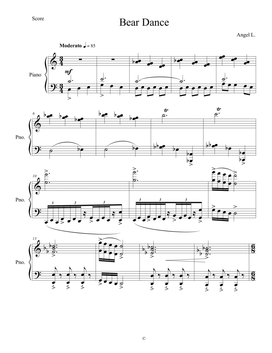 Bear Dance Mov. I Bear Dance Mov. I Piano Solo scores gallery preview page 1