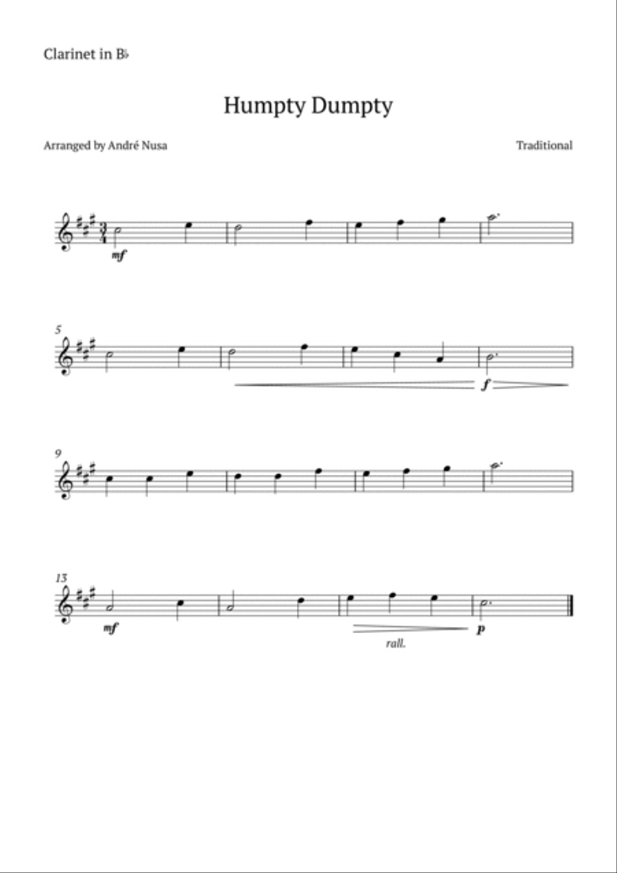 Humpty Dumpty B-Flat Clarinet scores gallery preview page 2