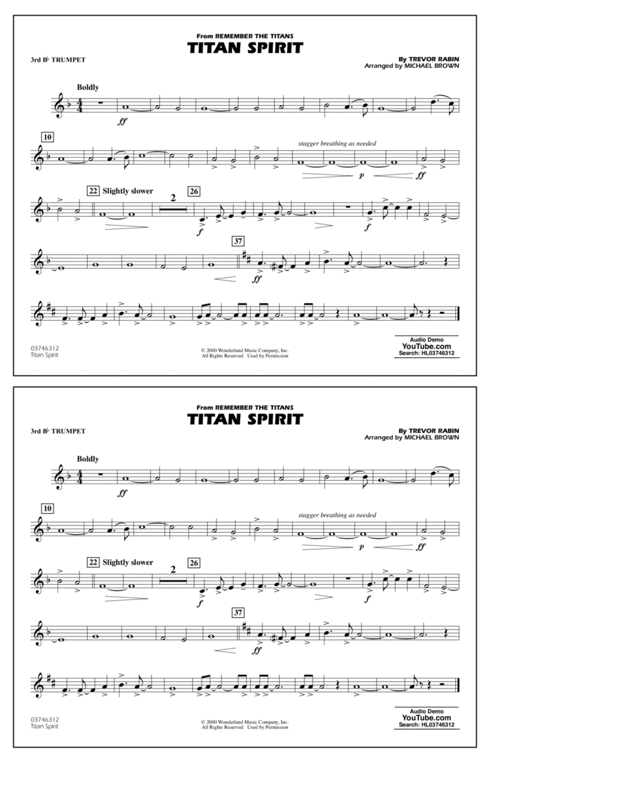 Titan Spirit (from Remember the Titans) (arr. Michael Brown) - 3rd Bb Trumpet B-Flat Trumpet scores gallery preview page 1