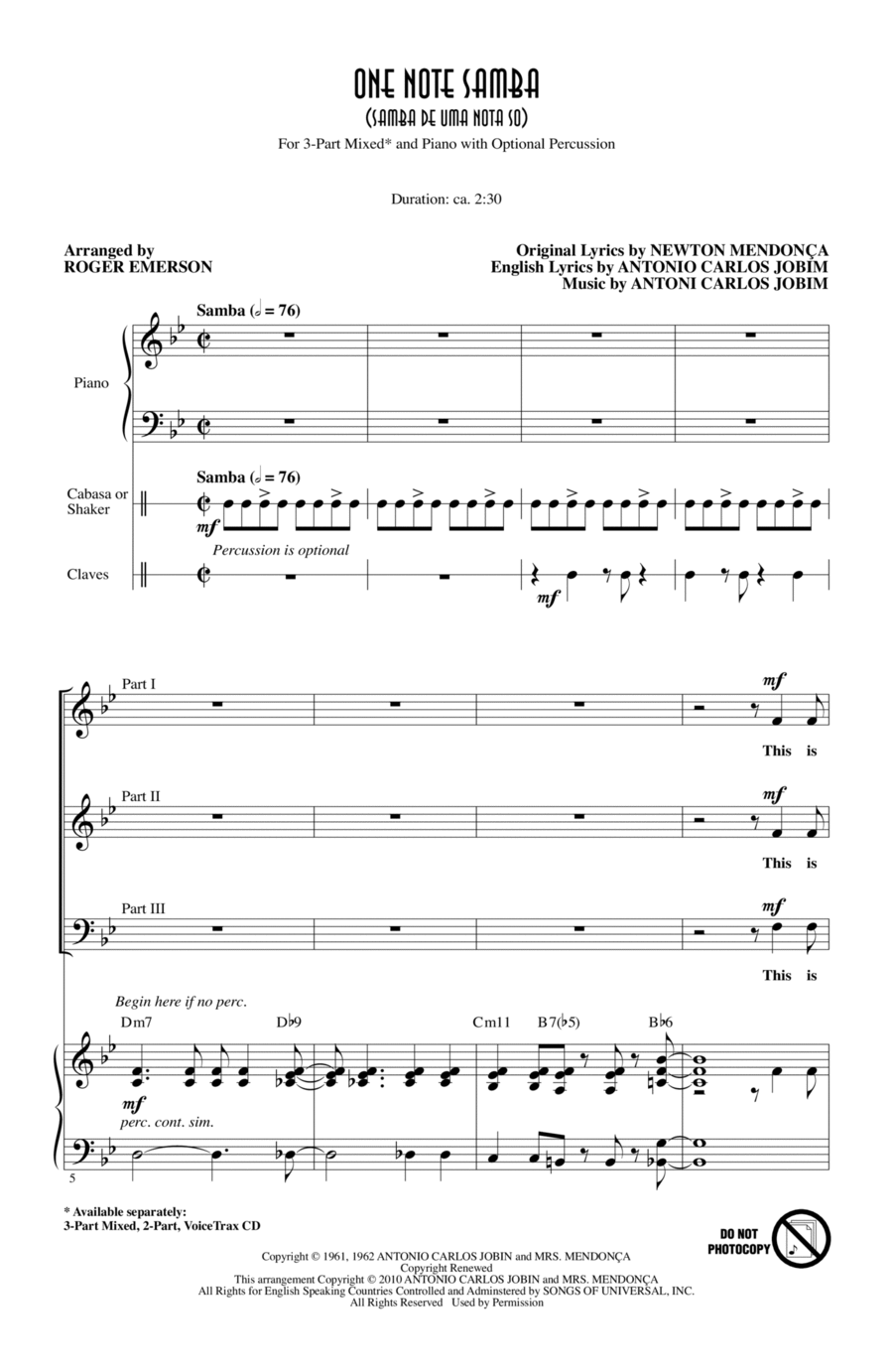 One Note Samba (Samba De Uma Nota So) 3-Part scores gallery preview page 1