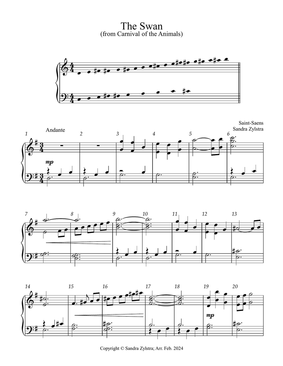 The Swan (from Carnival of the Animals) (3 octave handbells) 3-Octaves scores gallery preview page 2