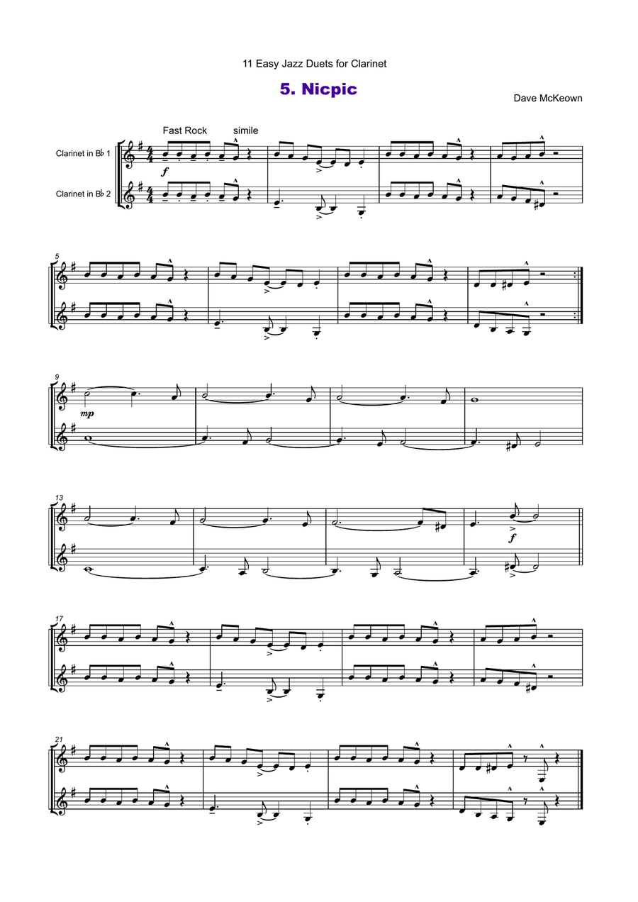 11 Easy Jazz Duets for Clarinet Clarinet Duet scores gallery preview page 6