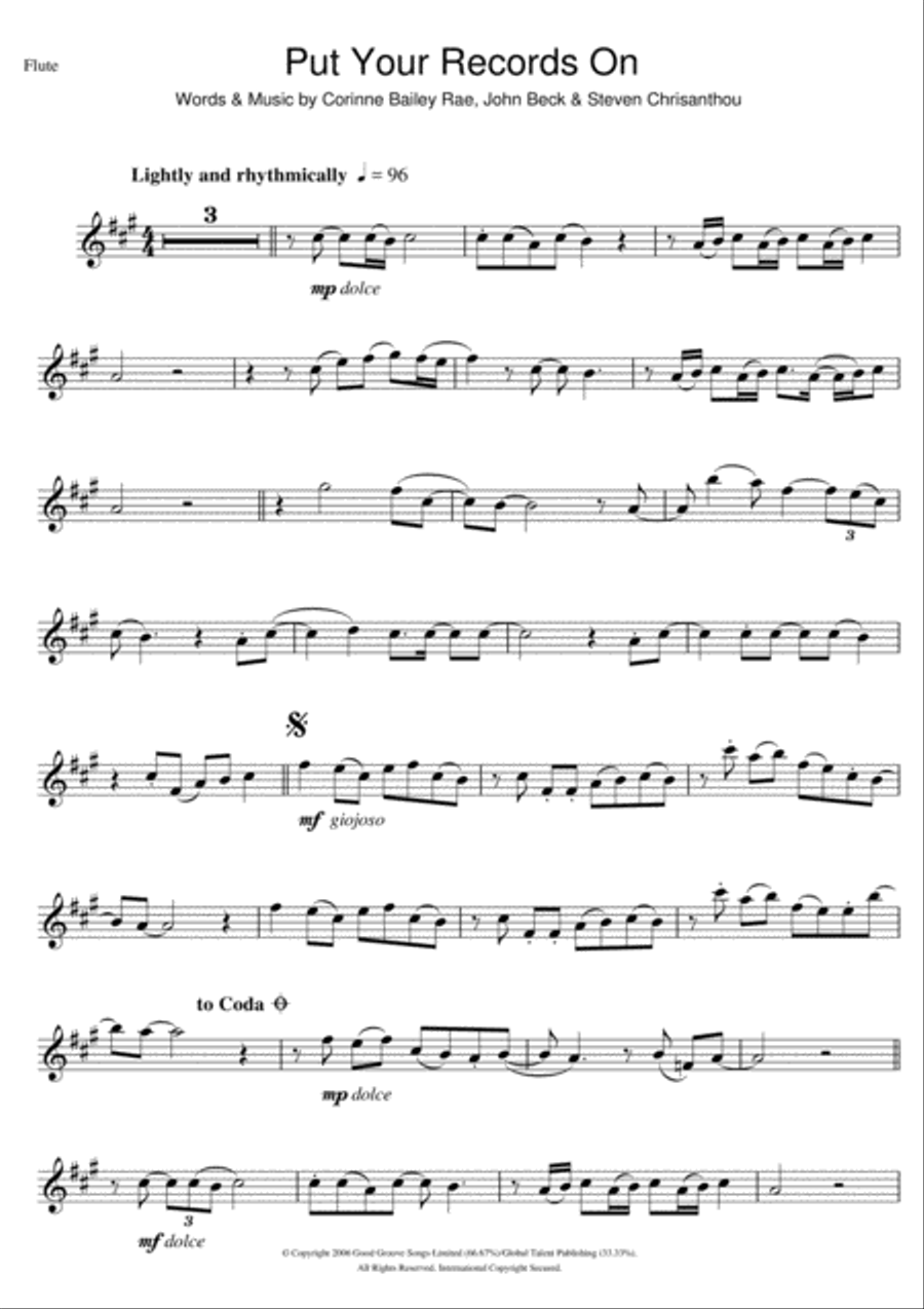 Put Your Records On Flute Solo scores gallery preview page 1