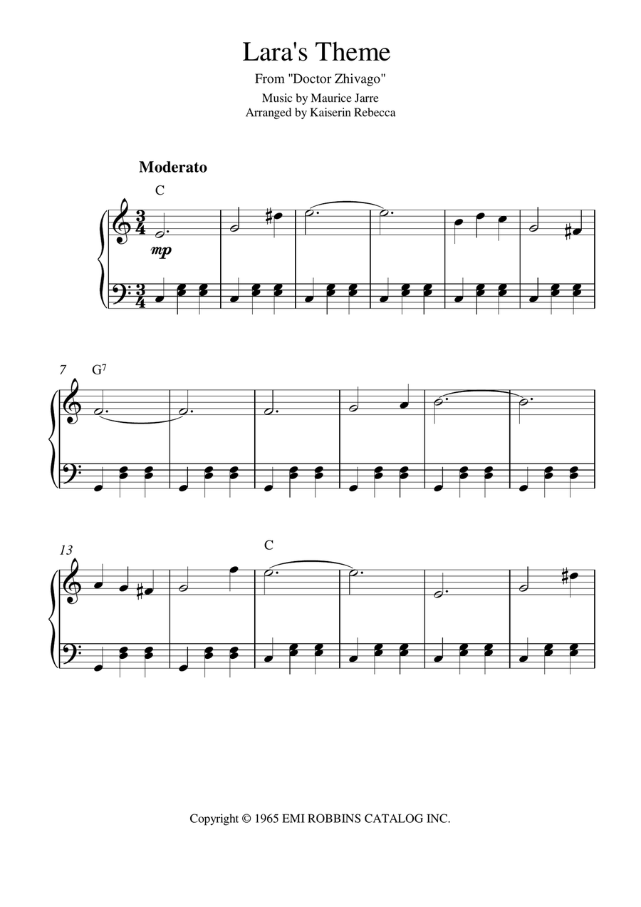 Lara's Theme From Doctor Zhivago Piano Solo scores gallery preview page 1