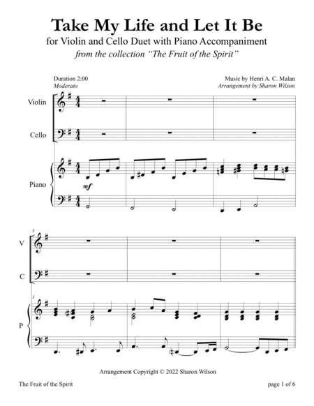 The Fruit of the Spirit (10 Hymns for Violin and Cello Duet with Piano Accompaniment) by William B. Bradbury Piano Trio - Digital Sheet Music