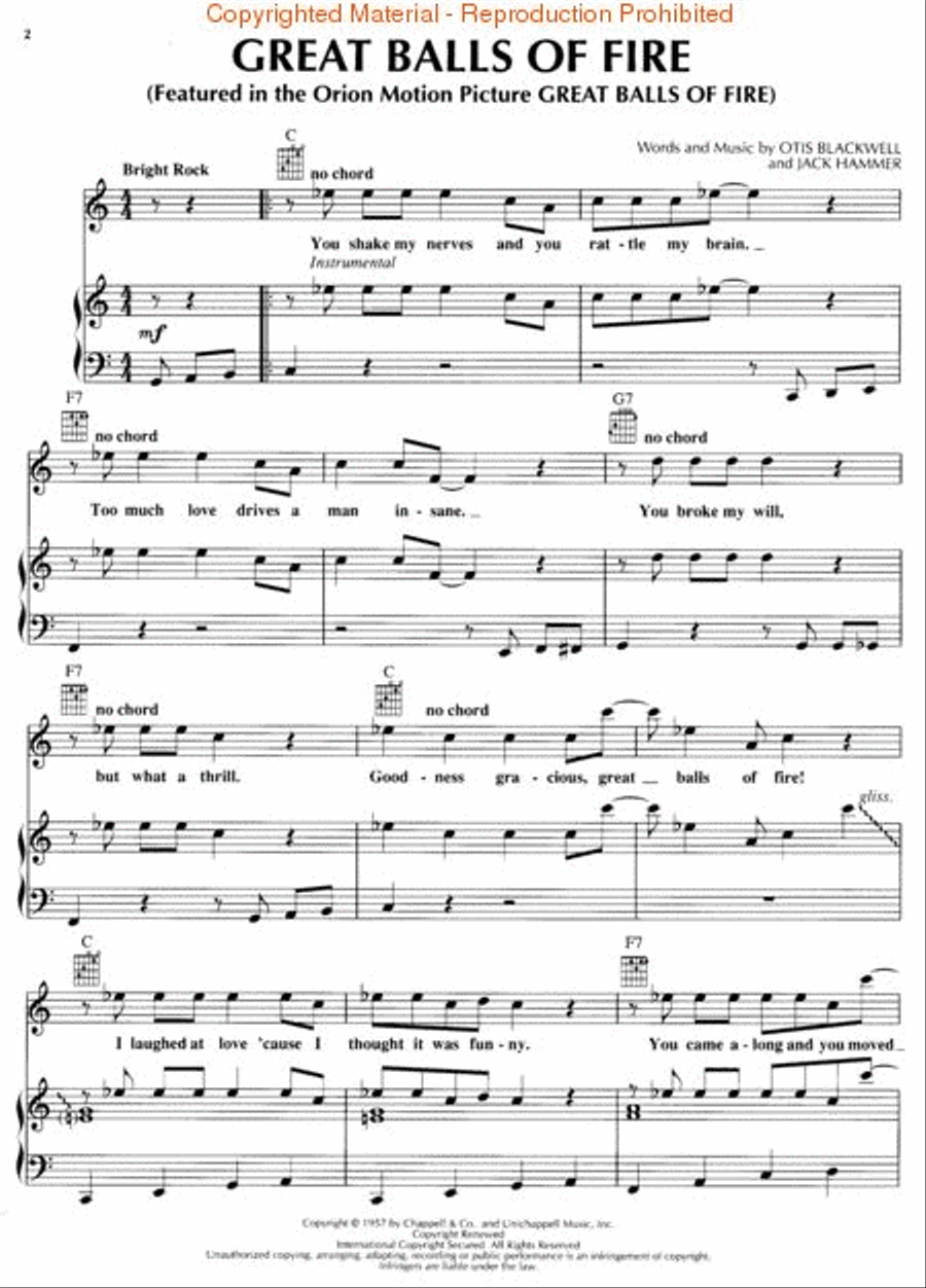 Great Balls of Fire Piano, Vocal, Guitar scores gallery preview page 2