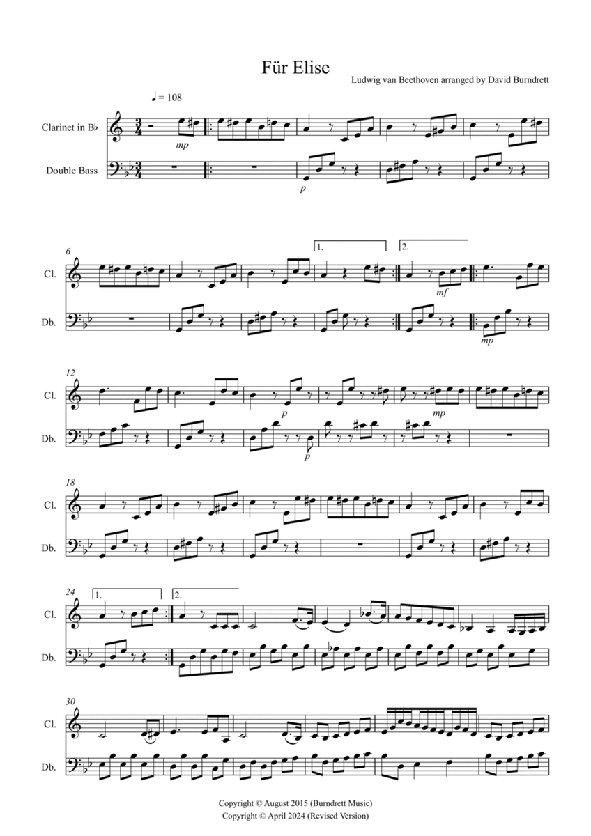 Fur Elise for Clarinet and Double Bass Duet image number null
