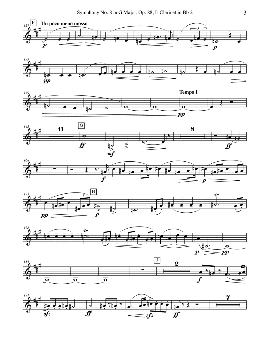 Dvorak Symphony No. 8, Movement I - Clarinet in Bb 2 (Transposed Part), Op. 88 B-Flat Clarinet scores gallery preview page 3