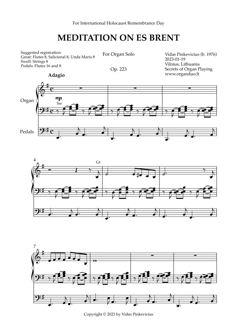 Meditation on Es brent, Op. 223 (Organ Solo) by Vidas Pinkevicius Organ Solo scores gallery preview page 1