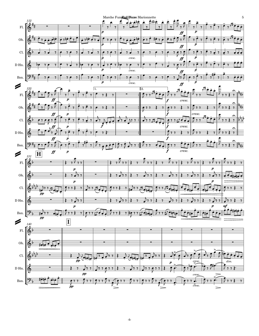Gounod: Funeral March of a Marionette (Marche Funèbre d’une Marionette)(HitchcockTV) - wind quintet Woodwind Quintet scores gallery preview page 5