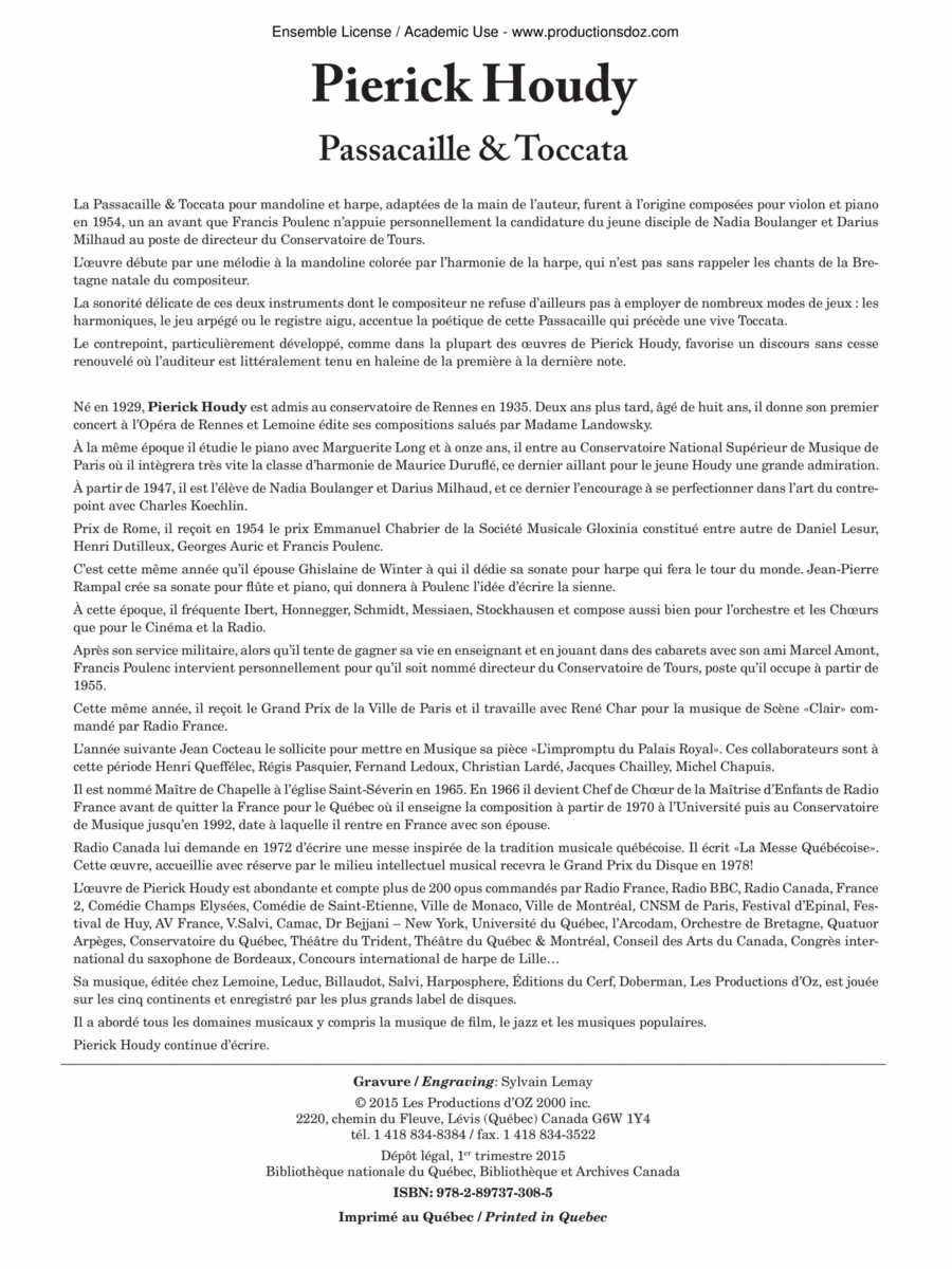 Passacaille & Toccata Harp scores gallery preview page 1