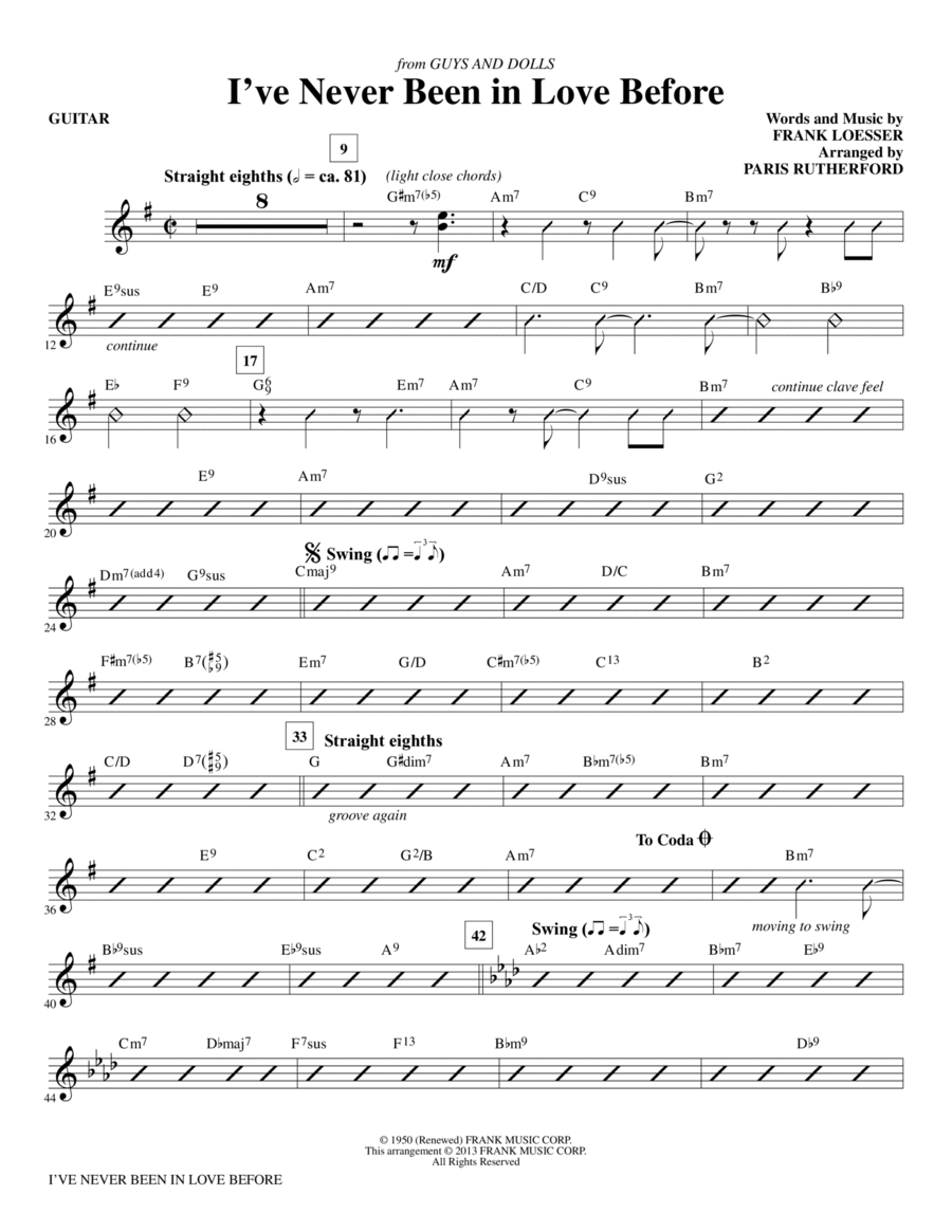 I've Never Been In Love Before (from Guys And Dolls) - Guitar Choir scores gallery preview page 1