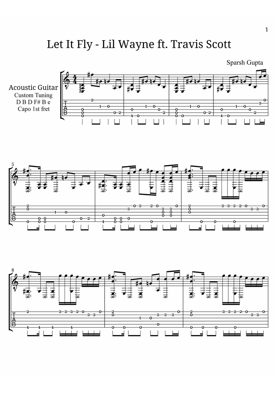 Let It Fly (Lil Wayne & Travis Scott) Acoustic Fingerstyle Guitar Tab Acoustic Guitar scores gallery preview page 1