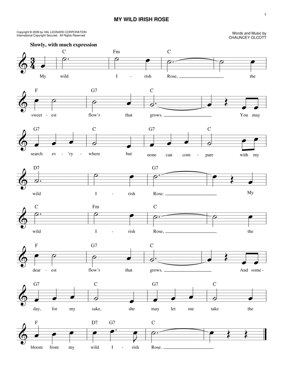 My Wild Irish Rose Piano scores gallery preview page 1