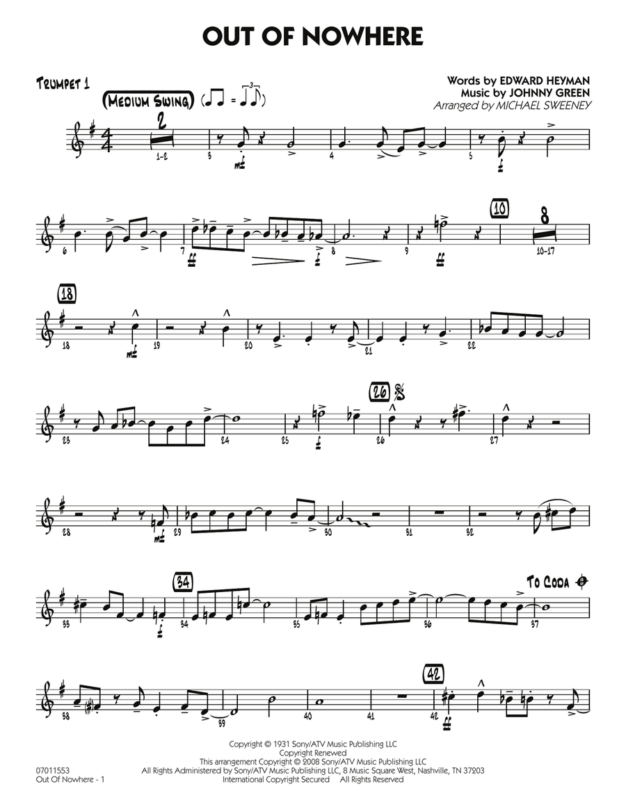Out of Nowhere - Trumpet 1 Jazz Ensemble scores gallery preview page 1