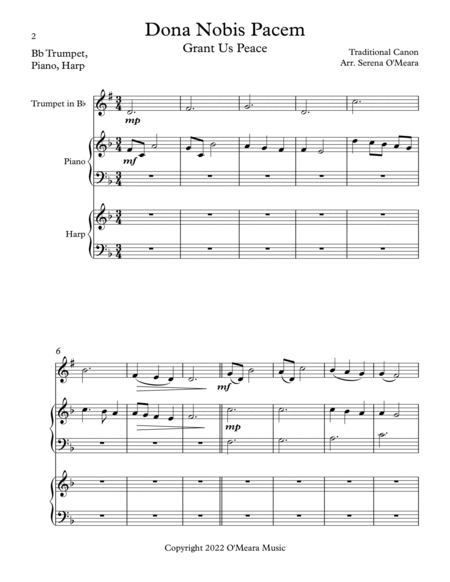 Dona Nobis Pacem, Trio for Bb Trumpet, Harp, Piano image number null