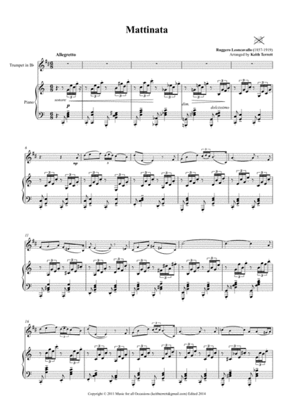 Mattinata for Bb Trumpet, Cornet, Flugelhorn & Piano image number null
