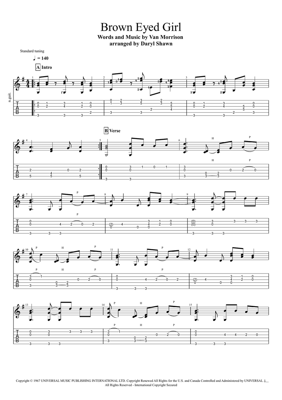 Brown Eyed Girl Brown Eyed Girl Guitar Tablature scores gallery preview page 1