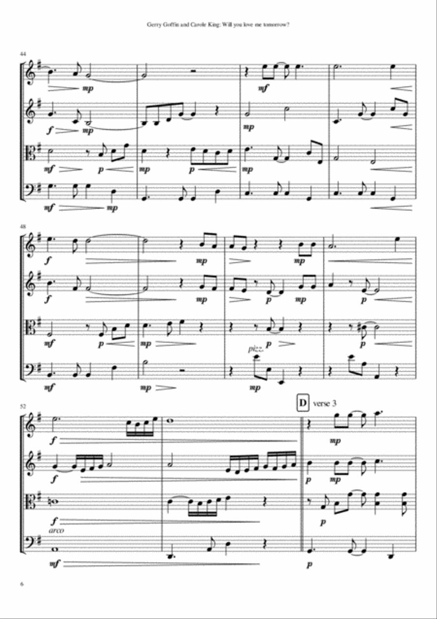 Will You Love Me Tomorrow (Will You Still Love Me Tomorrow) String Quartet scores gallery preview page 6